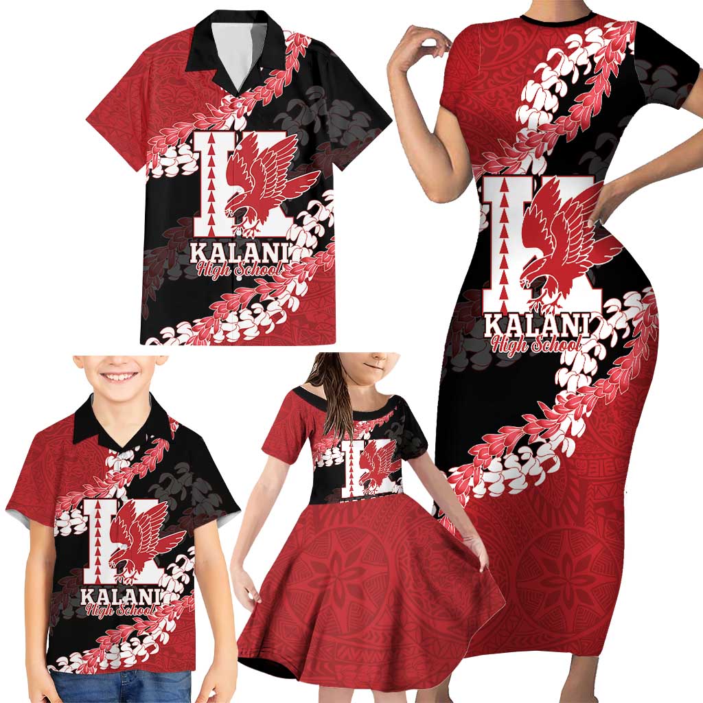 Personalized Kalani Hawaii High School Family Matching Short Sleeve Bodycon Dress and Hawaiian Shirt Puakenikeni Lei Hawaiian Pattern LT14 - Polynesian Pride