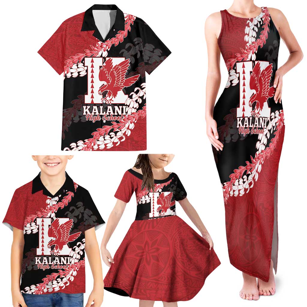 Personalized Kalani Hawaii High School Family Matching Tank Maxi Dress and Hawaiian Shirt Puakenikeni Lei Hawaiian Pattern - Polynesian Pride
