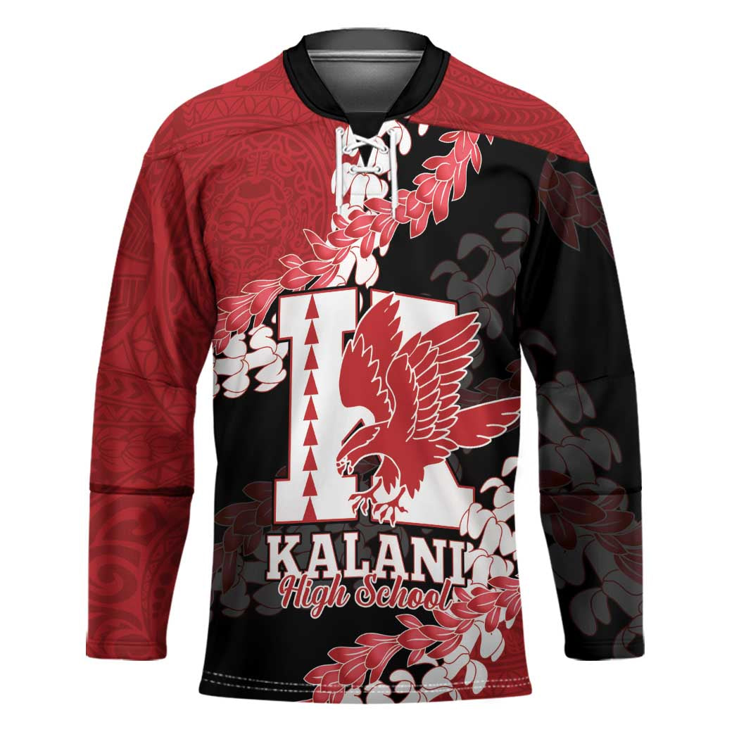 Personalized Kalani Hawaii High School Hockey Jersey Puakenikeni Lei Hawaiian Pattern LT14 Unisex Red - Polynesian Pride
