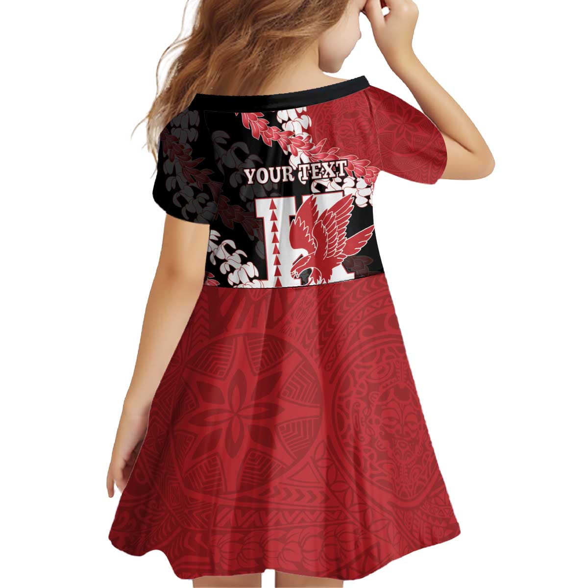 Personalized Kalani Hawaii High School Kid Short Sleeve Dress Puakenikeni Lei Hawaiian Pattern - Polynesian Pride