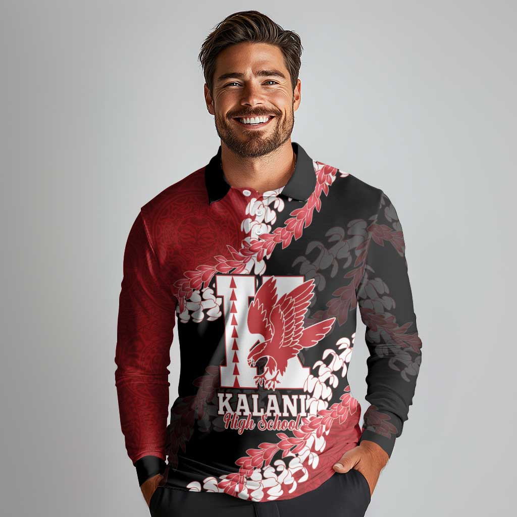 Personalized Kalani Hawaii High School Long Sleeve Polo Shirt Puakenikeni Lei Hawaiian Pattern - Polynesian Pride