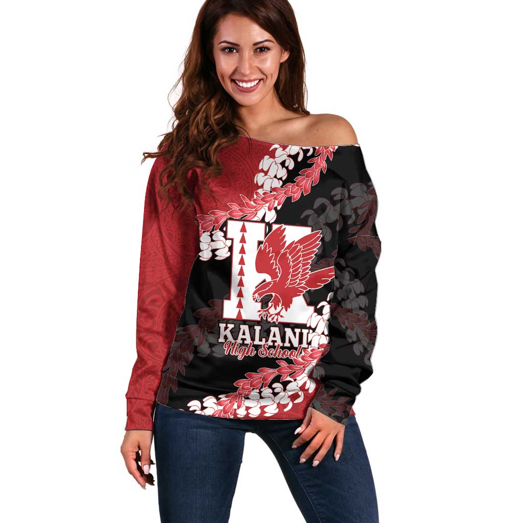 Personalized Kalani Hawaii High School Off Shoulder Sweater Puakenikeni Lei Hawaiian Pattern - Polynesian Pride