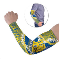Personalized Kaiser Hawaii High School Arm Sleeves Puakenikeni Lei Hawaiian Pattern LT14 Set of 2 Blue - Polynesian Pride