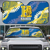Kaiser Hawaii High School Auto Sun Shade Puakenikeni Lei Hawaiian Pattern LT14 Blue - Polynesian Pride