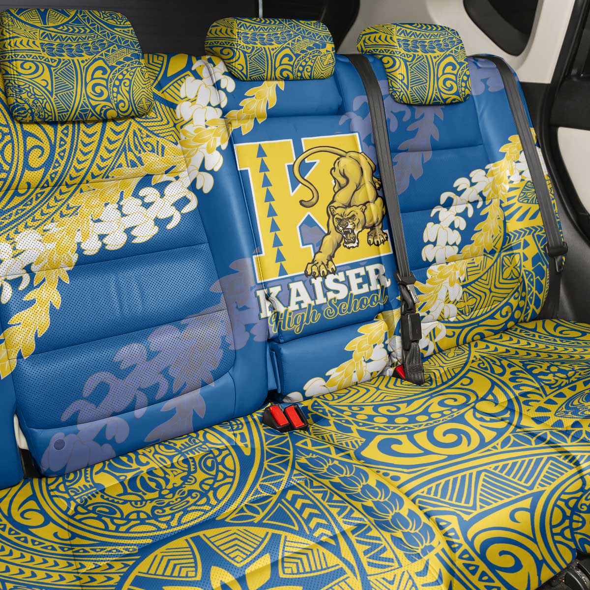 Kaiser Hawaii High School Back Car Seat Cover Puakenikeni Lei Hawaiian Pattern - Polynesian Pride