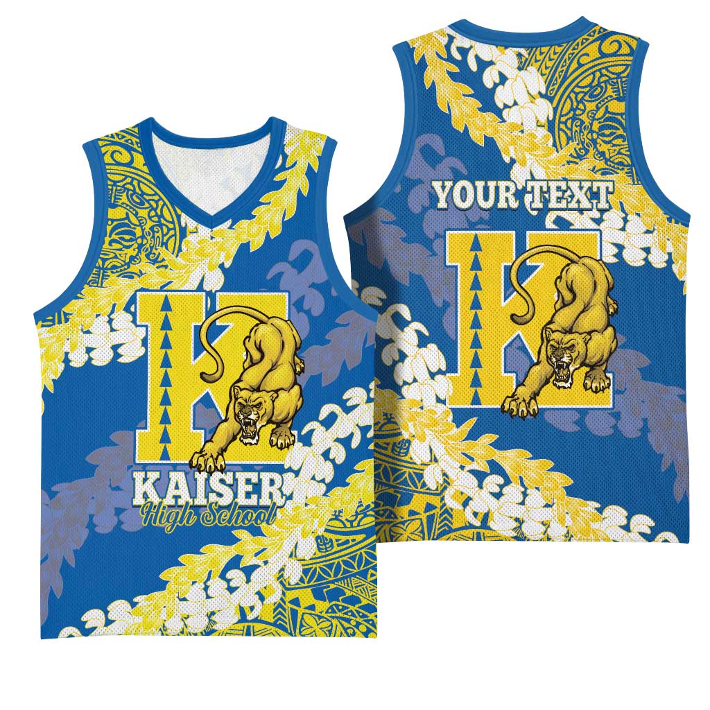 Personalized Kaiser Hawaii High School Basketball Jersey Puakenikeni Lei Hawaiian Pattern LT14 - Polynesian Pride