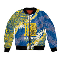 Personalized Kaiser Hawaii High School Bomber Jacket Puakenikeni Lei Hawaiian Pattern LT14 Unisex Blue - Polynesian Pride