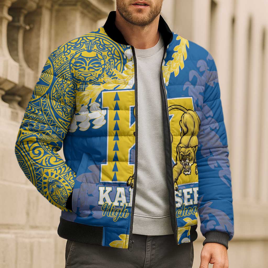 Personalized Kaiser Hawaii High School Bomber Puffer Jacket Puakenikeni Lei Hawaiian Pattern LT14 - Polynesian Pride