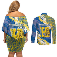 Personalized Kaiser Hawaii High School Couples Matching Off Shoulder Short Dress and Long Sleeve Button Shirt Puakenikeni Lei Hawaiian Pattern LT14 - Polynesian Pride
