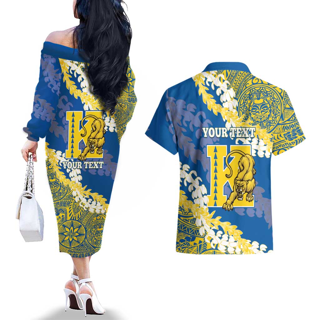 Personalized Kaiser Hawaii High School Couples Matching Off The Shoulder Long Sleeve Dress and Hawaiian Shirt Puakenikeni Lei Hawaiian Pattern - Polynesian Pride