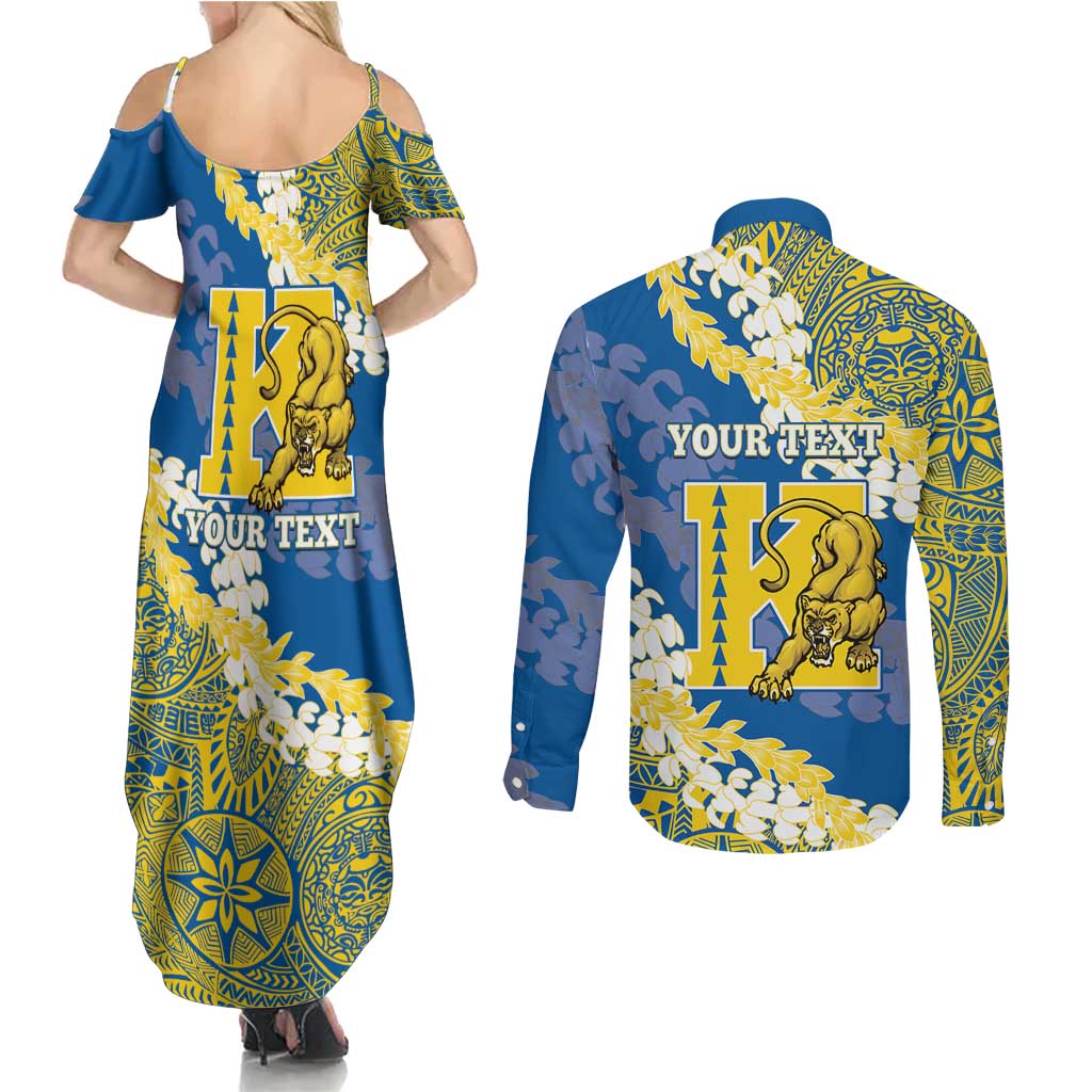 Personalized Kaiser Hawaii High School Couples Matching Summer Maxi Dress and Long Sleeve Button Shirt Puakenikeni Lei Hawaiian Pattern LT14 - Polynesian Pride