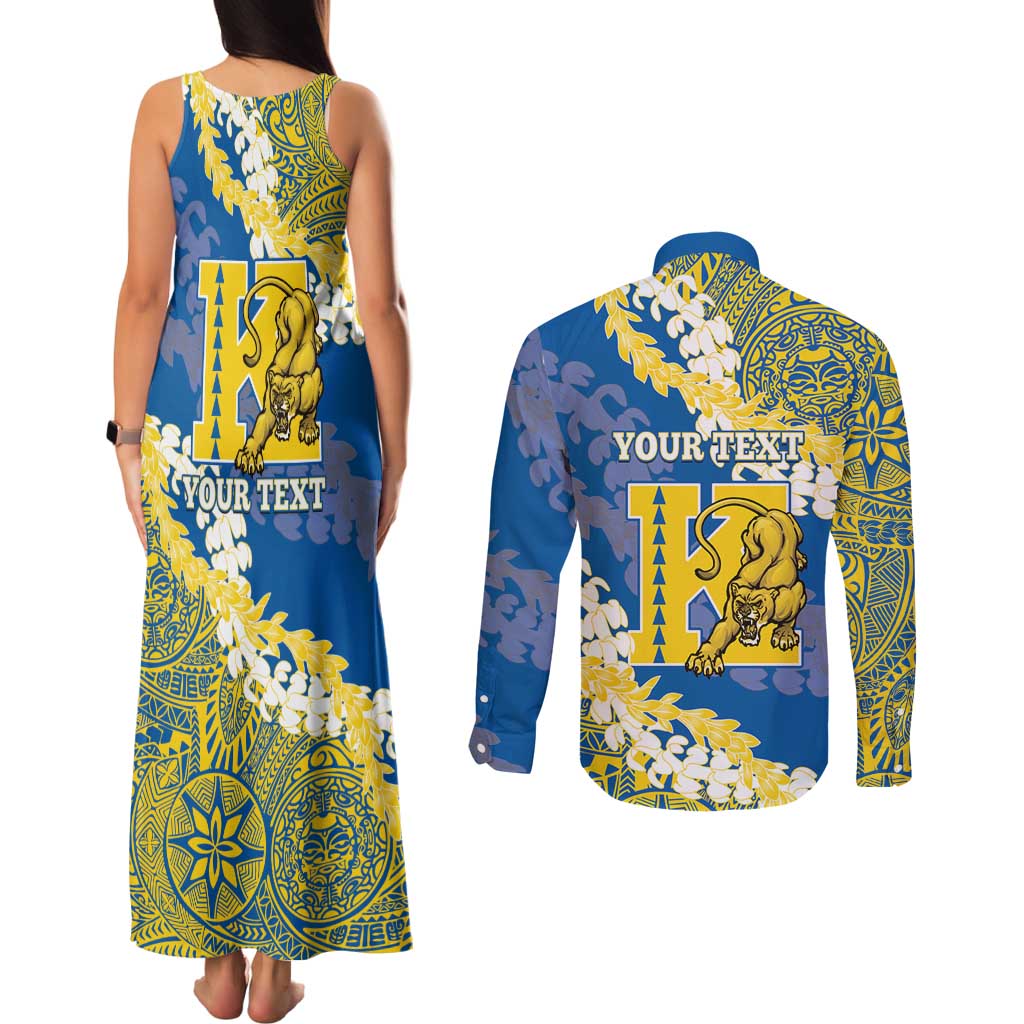 Personalized Kaiser Hawaii High School Couples Matching Tank Maxi Dress and Long Sleeve Button Shirt Puakenikeni Lei Hawaiian Pattern LT14 - Polynesian Pride