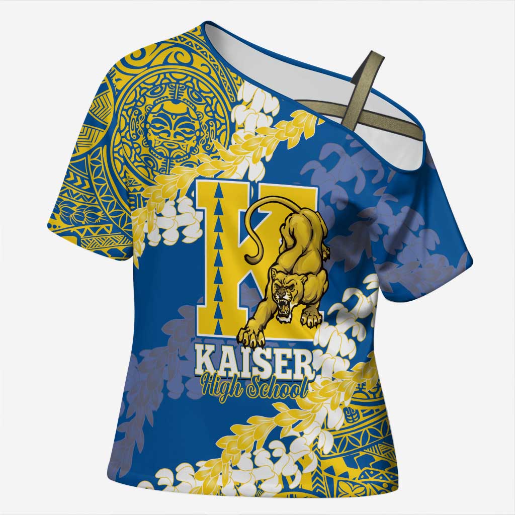 Personalized Kaiser Hawaii High School Cross Shoulder Shirt Puakenikeni Lei Hawaiian Pattern - Polynesian Pride