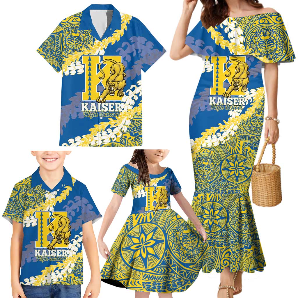 Personalized Kaiser Hawaii High School Family Matching Mermaid Dress and Hawaiian Shirt Puakenikeni Lei Hawaiian Pattern - Polynesian Pride