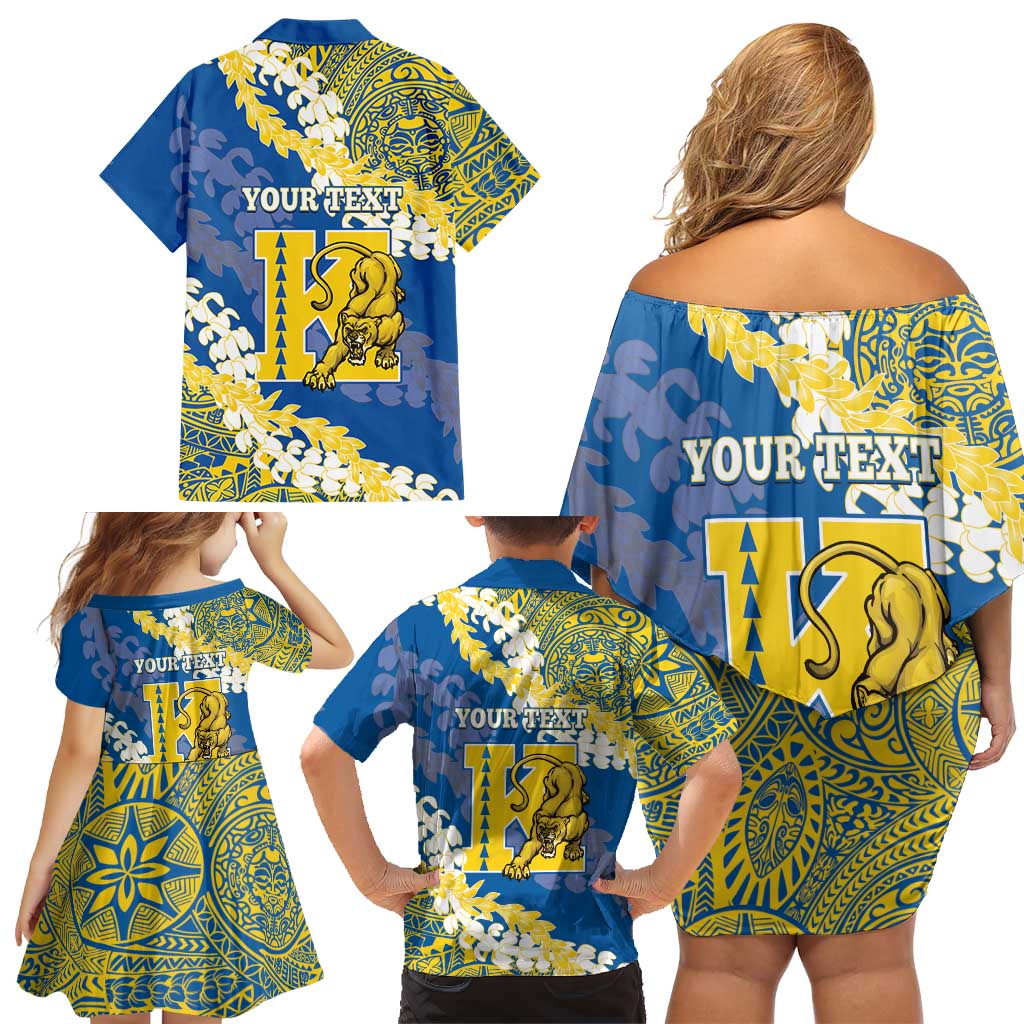 Personalized Kaiser Hawaii High School Family Matching Off Shoulder Short Dress and Hawaiian Shirt Puakenikeni Lei Hawaiian Pattern - Polynesian Pride