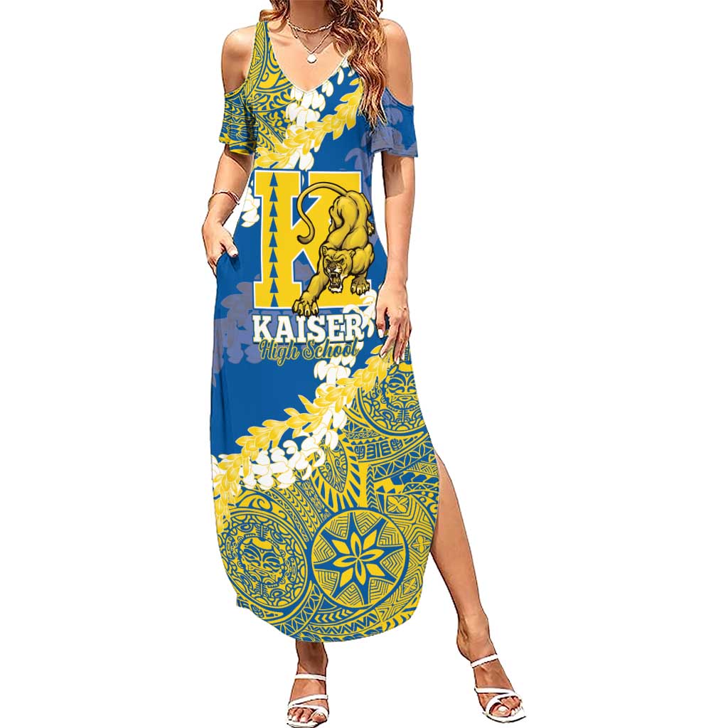 Personalized Kaiser Hawaii High School Family Matching Summer Maxi Dress and Hawaiian Shirt Puakenikeni Lei Hawaiian Pattern - Polynesian Pride