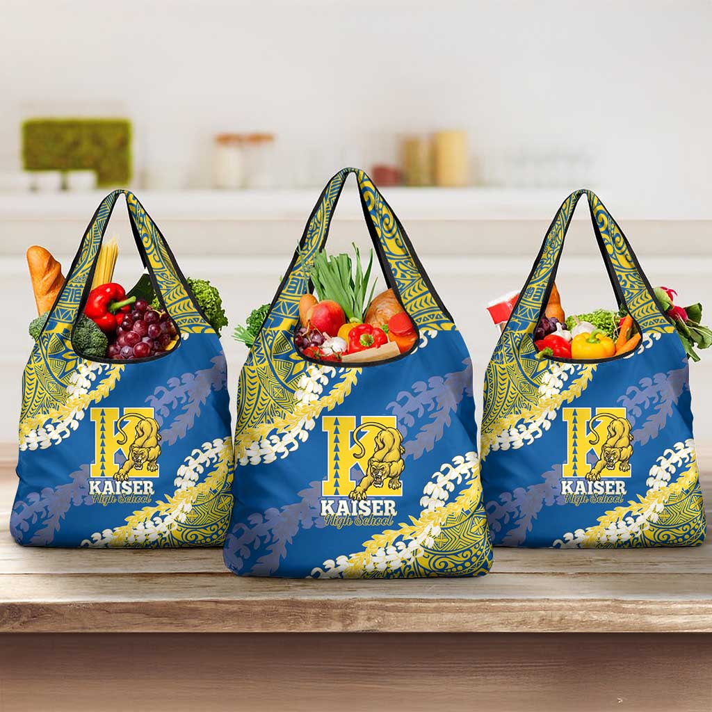 Kaiser Hawaii High School Grocery Bag Puakenikeni Lei Hawaiian Pattern LT14 3-pack One Size Blue - Polynesian Pride