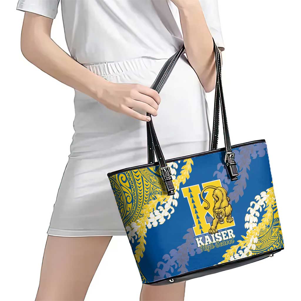 Kaiser Hawaii High School Leather Tote Bag Puakenikeni Lei Hawaiian Pattern - Polynesian Pride