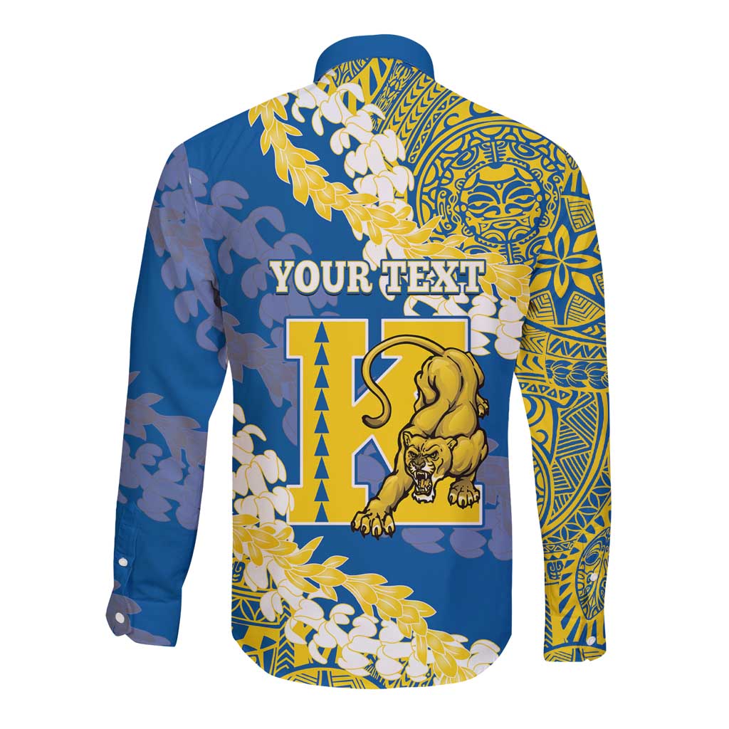 Personalized Kaiser Hawaii High School Long Sleeve Button Shirt Puakenikeni Lei Hawaiian Pattern LT14 - Polynesian Pride