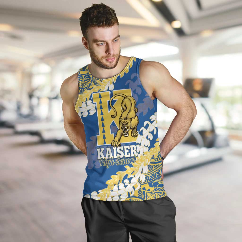 Personalized Kaiser Hawaii High School Men Tank Top Puakenikeni Lei Hawaiian Pattern LT14 Blue - Polynesian Pride