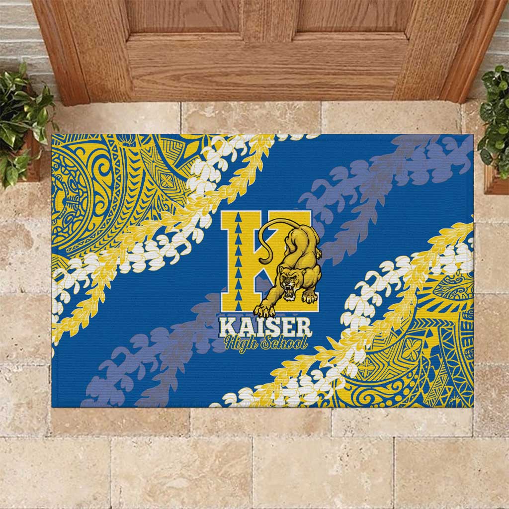 Kaiser Hawaii High School Rubber Doormat Puakenikeni Lei Hawaiian Pattern LT14 Blue - Polynesian Pride