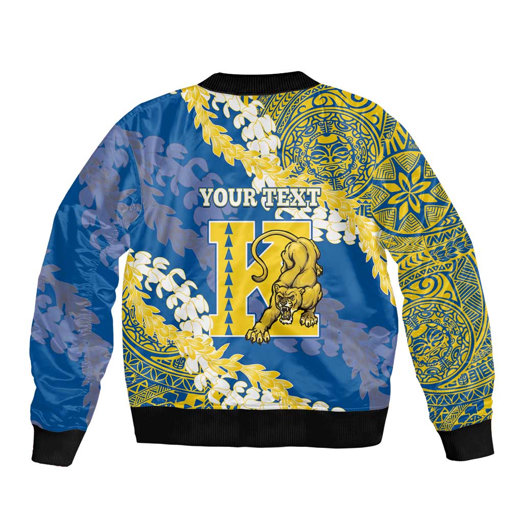 Personalized Kaiser Hawaii High School Sleeve Zip Bomber Jacket Puakenikeni Lei Hawaiian Pattern LT14 - Polynesian Pride