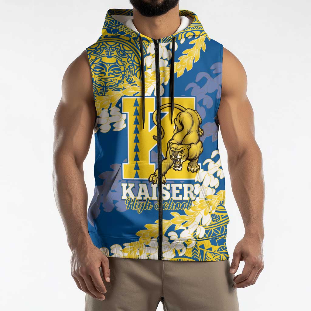 Personalized Kaiser Hawaii High School Sleeveless Zip Hoodie Puakenikeni Lei Hawaiian Pattern LT14 - Polynesian Pride