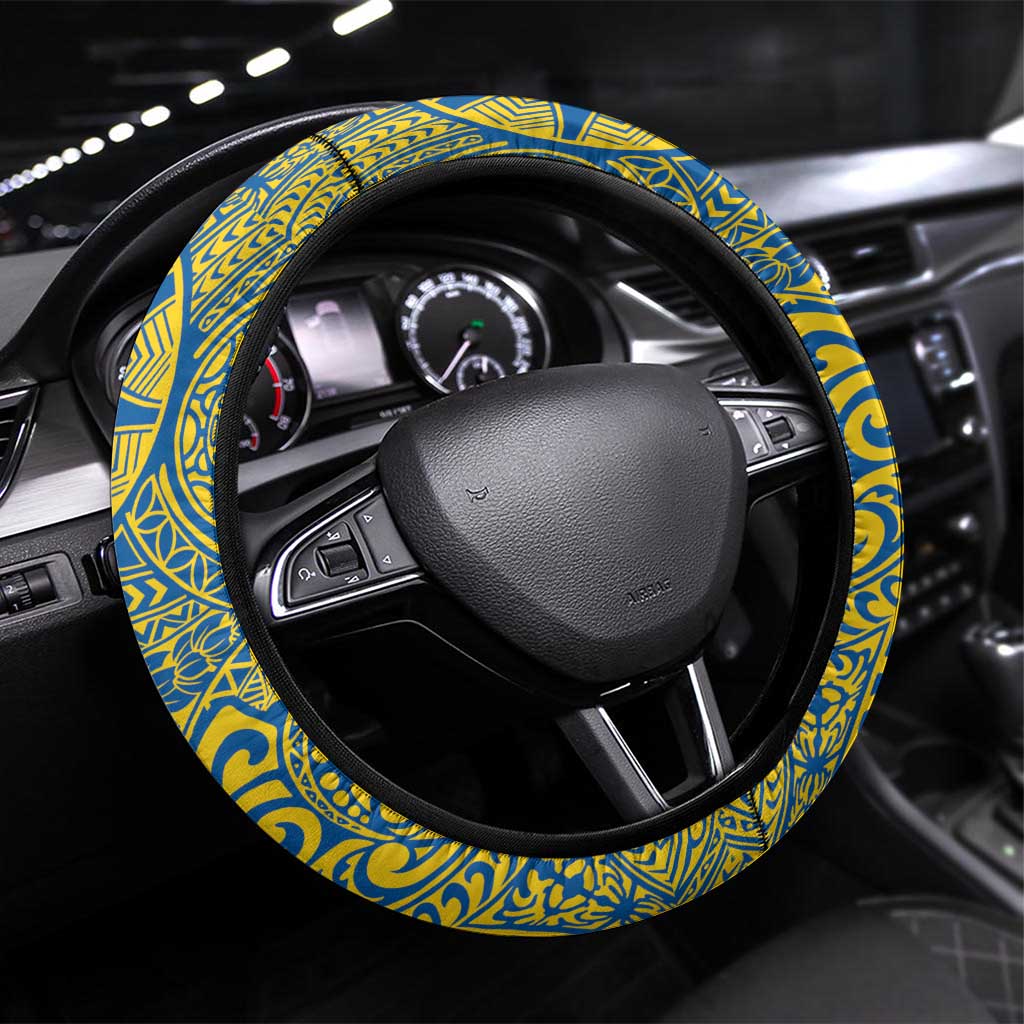 Kaiser Hawaii High School Steering Wheel Cover Puakenikeni Lei Hawaiian Pattern LT14 Universal Fit Blue - Polynesian Pride