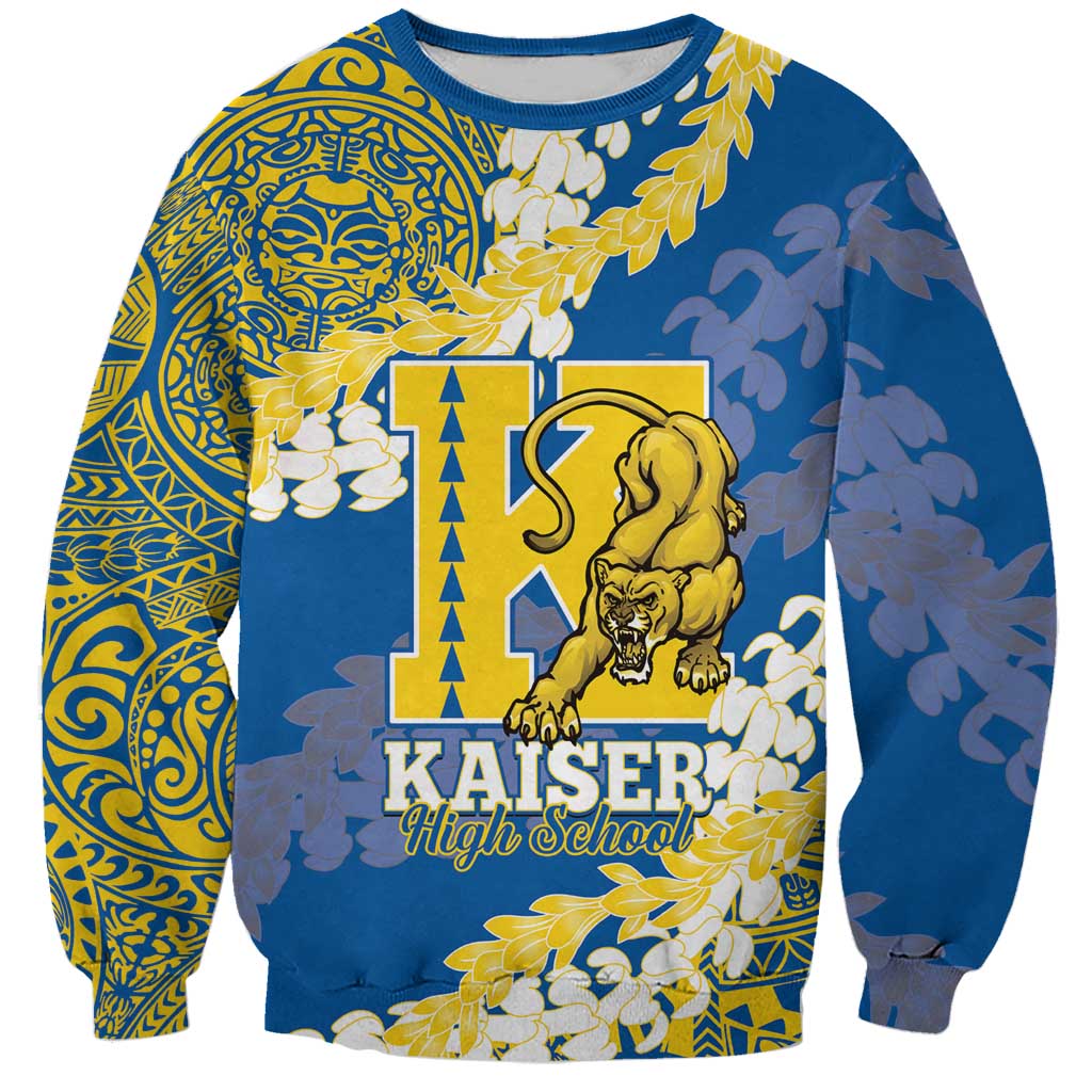 Personalized Kaiser Hawaii High School Sweatshirt Puakenikeni Lei Hawaiian Pattern LT14 Unisex Blue - Polynesian Pride