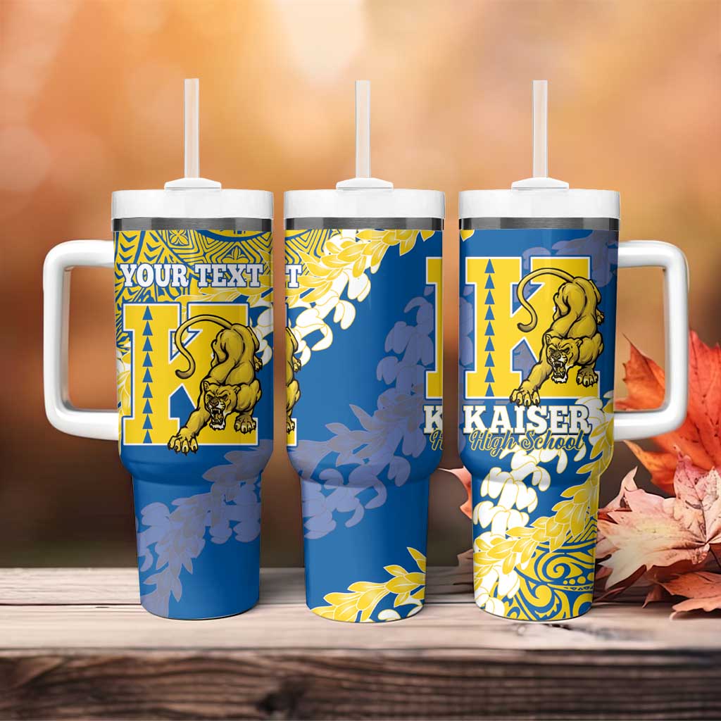 Personalized Kaiser Hawaii High School Tumbler With Handle Puakenikeni Lei Hawaiian Pattern LT14 - Polynesian Pride