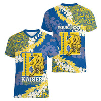 Personalized Kaiser Hawaii High School Women V-Neck T-Shirt Puakenikeni Lei Hawaiian Pattern - Polynesian Pride
