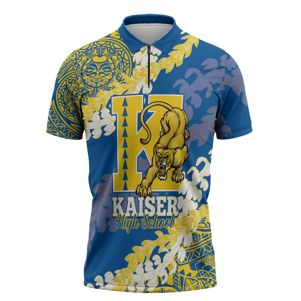 Personalized Kaiser Hawaii High School Zipper Polo Shirt Puakenikeni Lei Hawaiian Pattern - Polynesian Pride