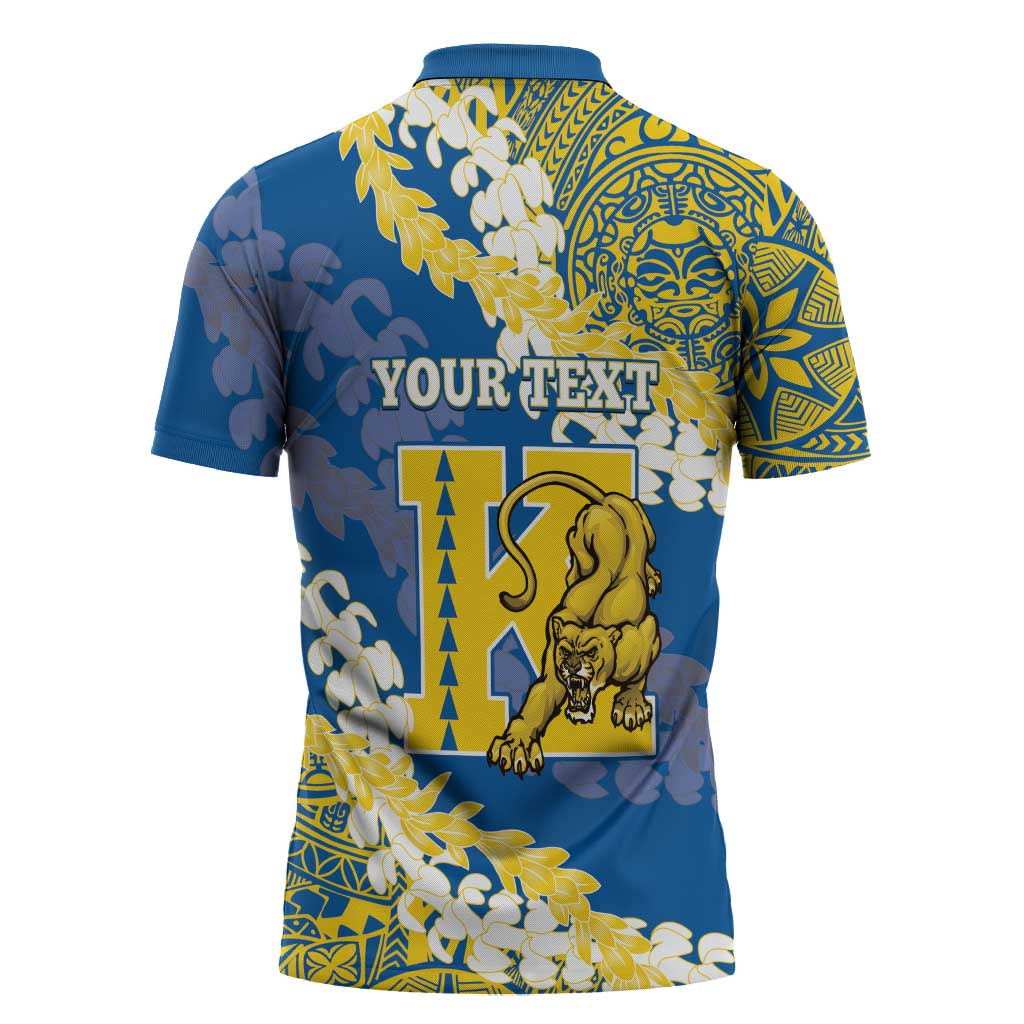Personalized Kaiser Hawaii High School Zipper Polo Shirt Puakenikeni Lei Hawaiian Pattern - Polynesian Pride