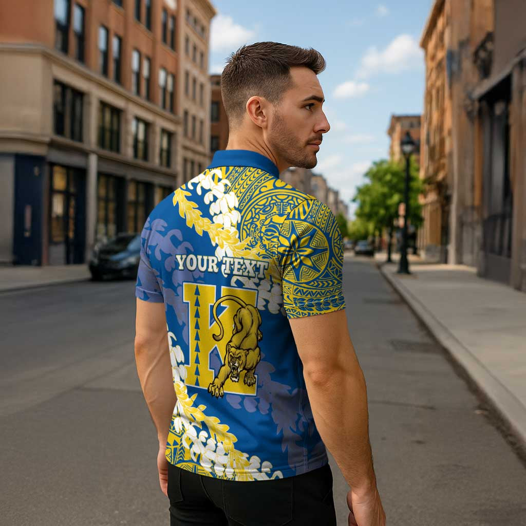 Personalized Kaiser Hawaii High School Zipper Polo Shirt Puakenikeni Lei Hawaiian Pattern - Polynesian Pride