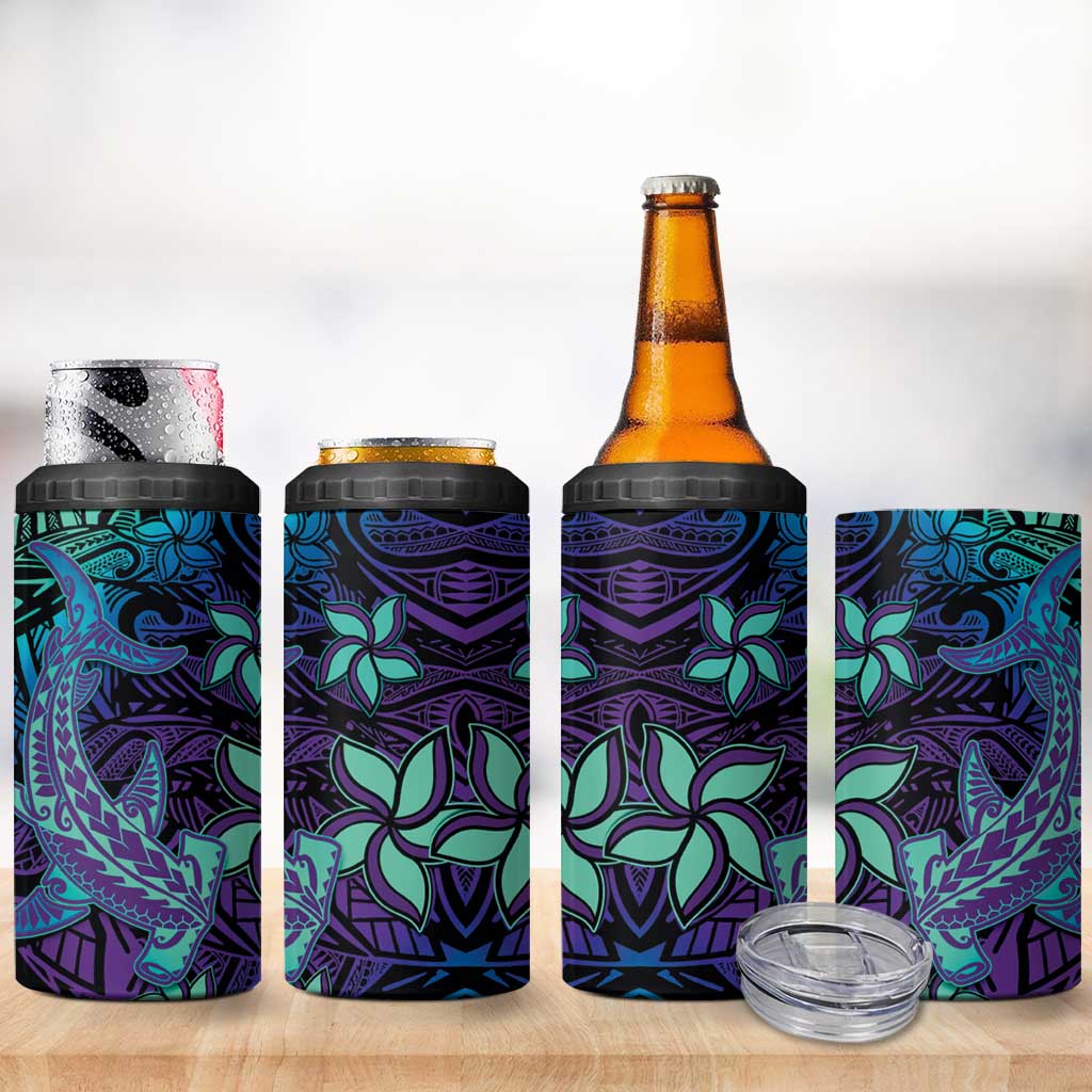 Purple Paradise Hawaiian Tribal Hammerhead Shark 4 in 1 Can Cooler Tumbler