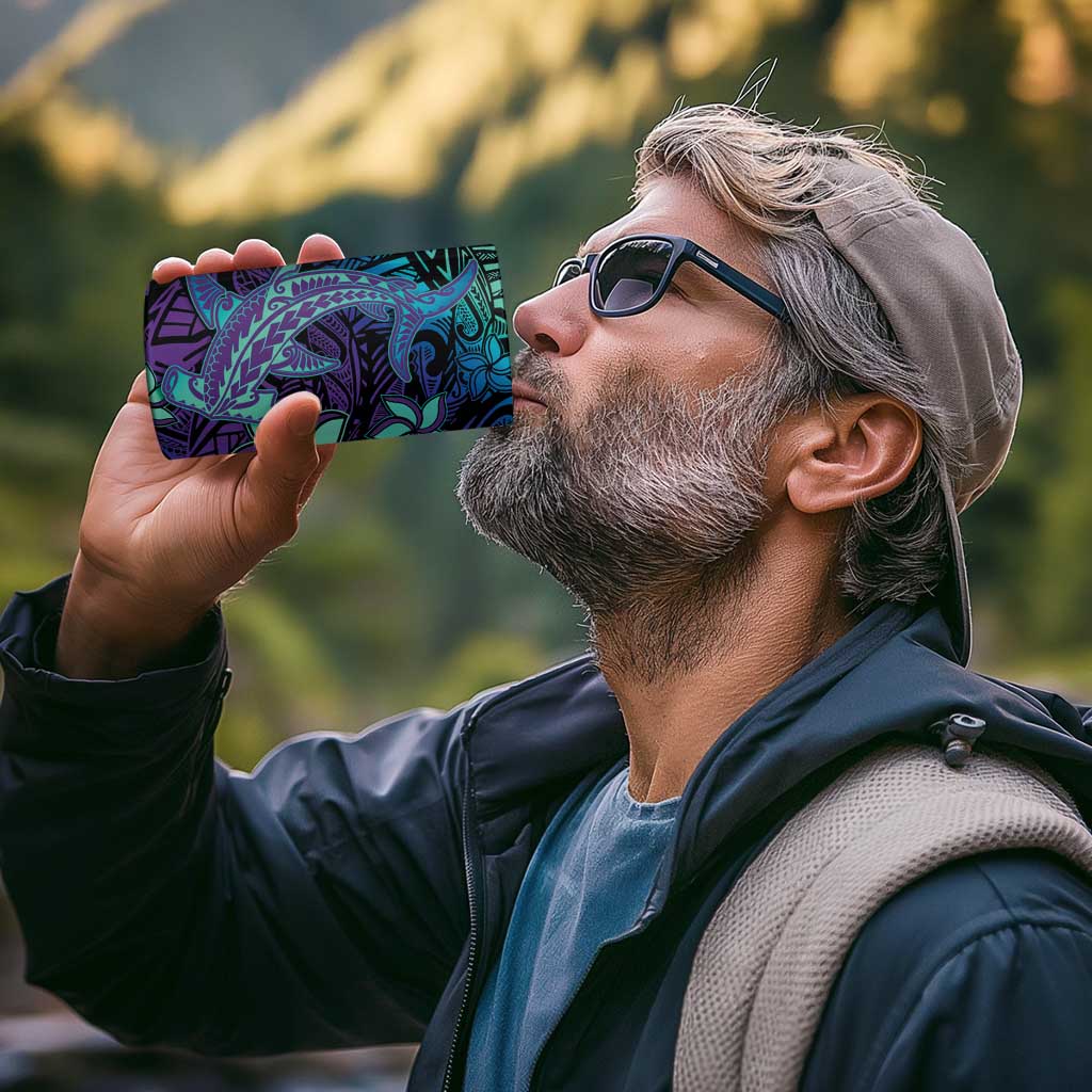 Purple Paradise Hawaiian Tribal Hammerhead Shark 4 in 1 Can Cooler Tumbler