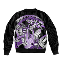 Purple Polynesian Bomber Jacket Hammerhead Shark Tattoo Royal Plumeria Gradient Vibes LT14 - Polynesian Pride
