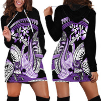 Purple Polynesian Hoodie Dress Hammerhead Shark Tattoo Royal Plumeria Gradient Vibes LT14 - Polynesian Pride