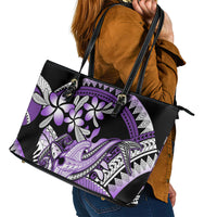 Purple Polynesian Leather Tote Bag Hammerhead Shark Tattoo Royal Plumeria Gradient Vibes LT14 - Polynesian Pride