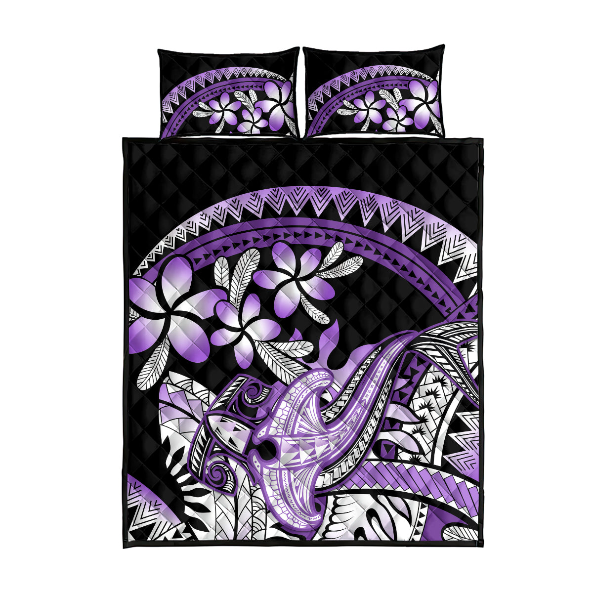 Purple Polynesian Quilt Bed Set Hammerhead Shark Tattoo Royal Plumeria Gradient Vibes LT14 - Polynesian Pride