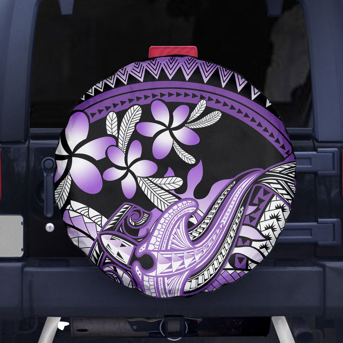Purple Polynesian Spare Tire Cover Hammerhead Shark Tattoo Royal Plumeria Gradient Vibes LT14 - Polynesian Pride