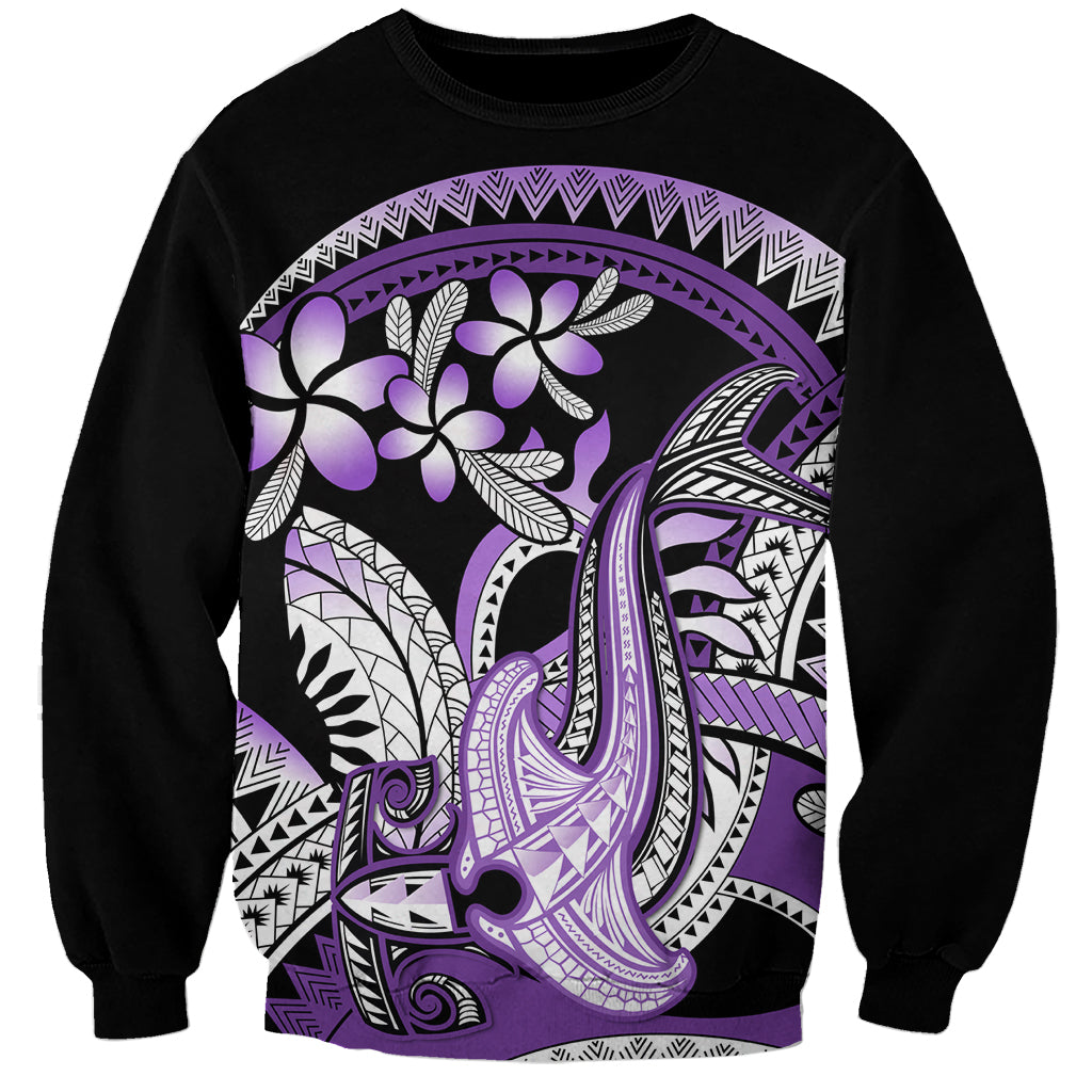 Purple Polynesian Sweatshirt Hammerhead Shark Tattoo Royal Plumeria Gradient Vibes LT14 Unisex Purple - Polynesian Pride