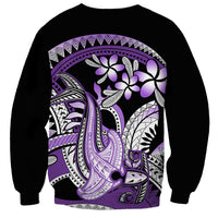 Purple Polynesian Sweatshirt Hammerhead Shark Tattoo Royal Plumeria Gradient Vibes LT14 - Polynesian Pride
