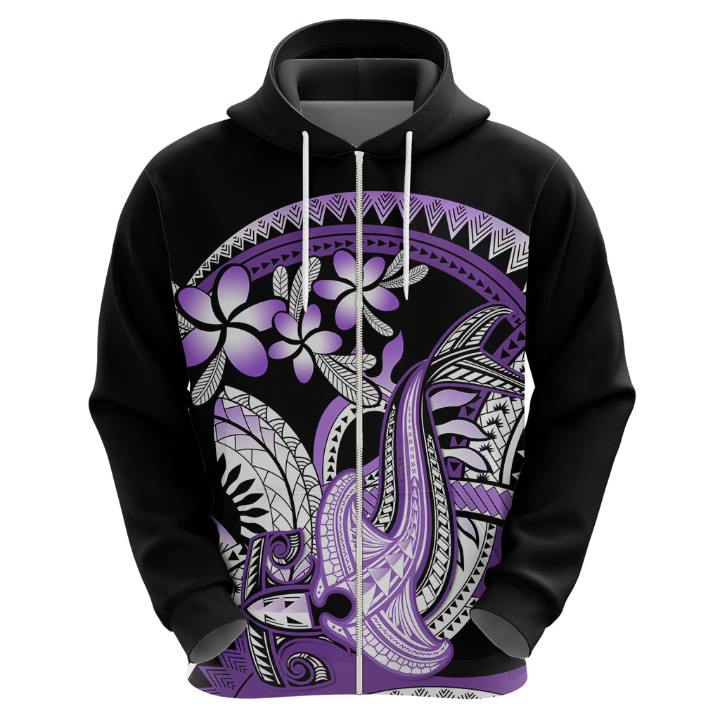 Purple Polynesian Zip Hoodie Hammerhead Shark Tattoo Royal Plumeria Gradient Vibes LT14 - Polynesian Pride