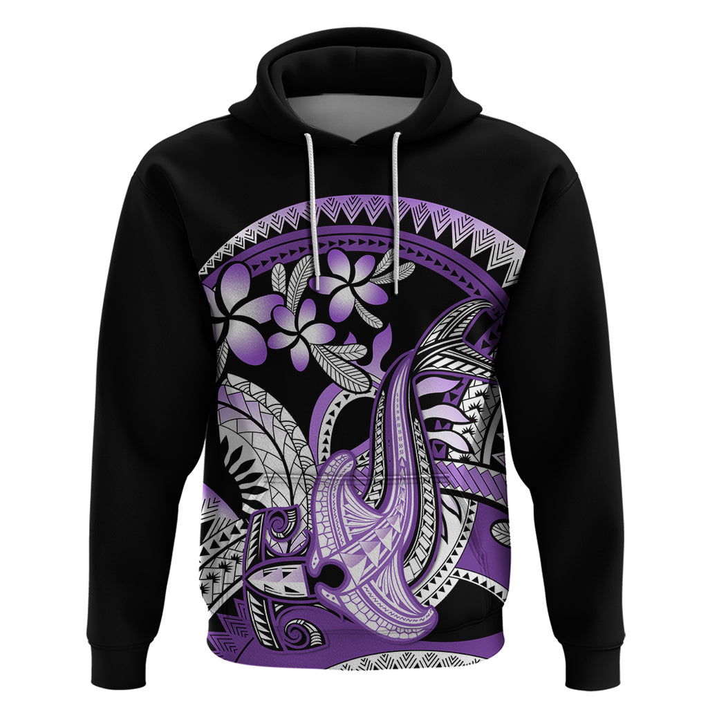 Purple Polynesian Zip Hoodie Hammerhead Shark Tattoo Royal Plumeria Gradient Vibes LT14 Pullover Hoodie Purple - Polynesian Pride