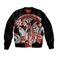 Red Polynesian Bomber Jacket Hammerhead Shark Tattoo Royal Plumeria Gradient Vibes LT14 Unisex Red - Polynesian Pride