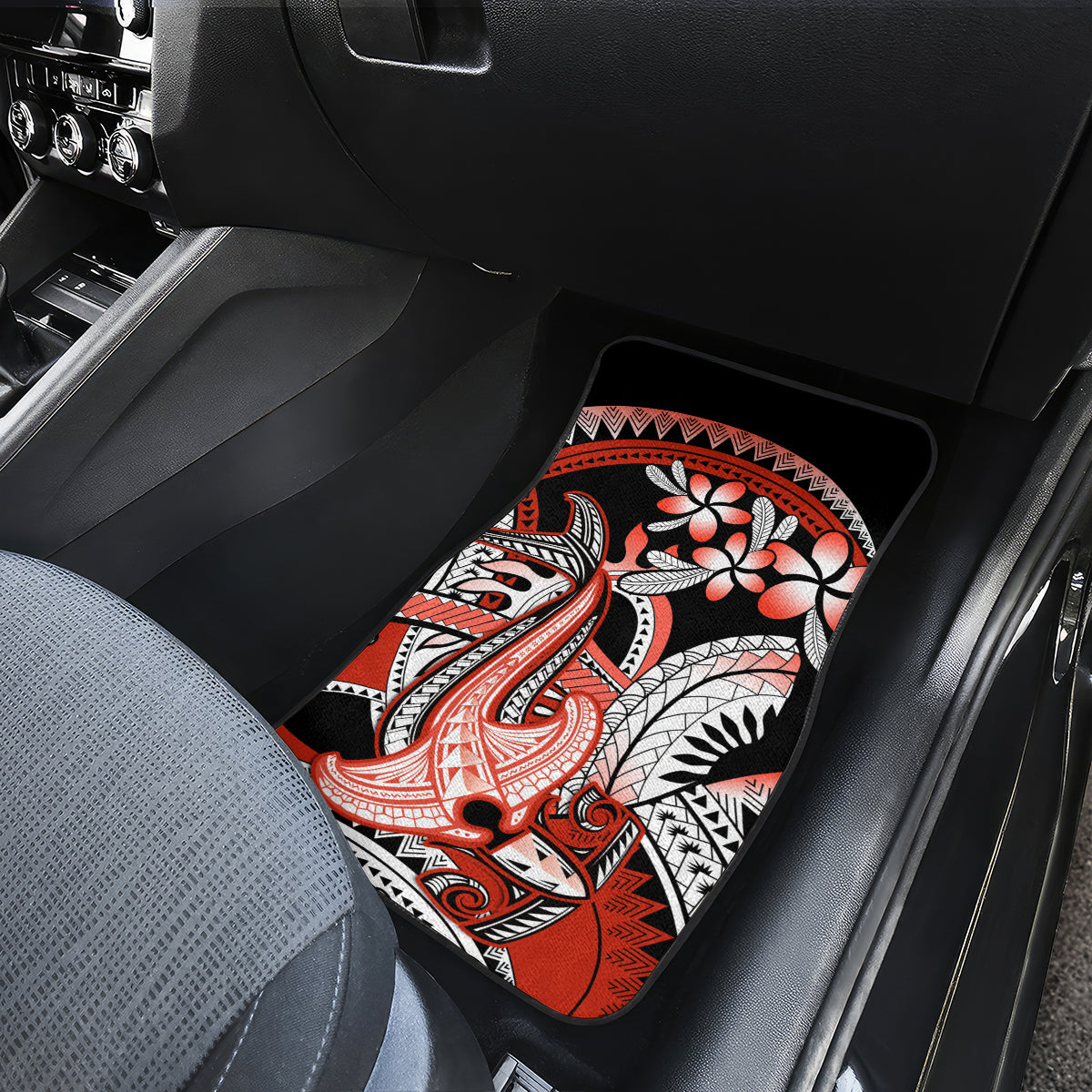 Red Polynesian Car Mats Hammerhead Shark Tattoo Royal Plumeria Gradient Vibes LT14 - Polynesian Pride