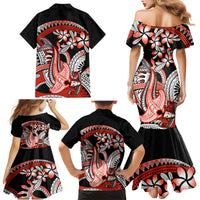 Red Polynesian Family Matching Mermaid Dress and Hawaiian Shirt Hammerhead Shark Tattoo Royal Plumeria Gradient Vibes LT14 - Polynesian Pride