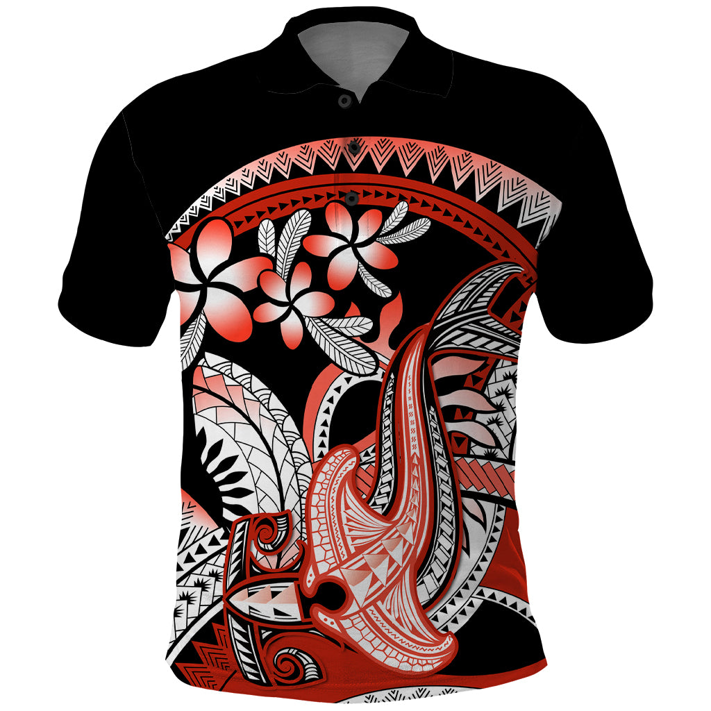 Red Polynesian Polo Shirt Hammerhead Shark Tattoo Royal Plumeria Gradient Vibes LT14 Red - Polynesian Pride
