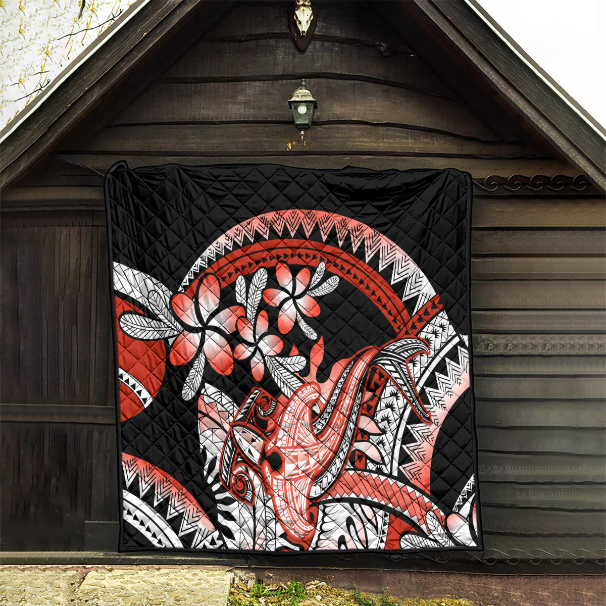 Red Polynesian Quilt Hammerhead Shark Tattoo Royal Plumeria Gradient Vibes LT14 - Polynesian Pride